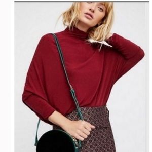 New free people burgundy Drapey turtleneck m